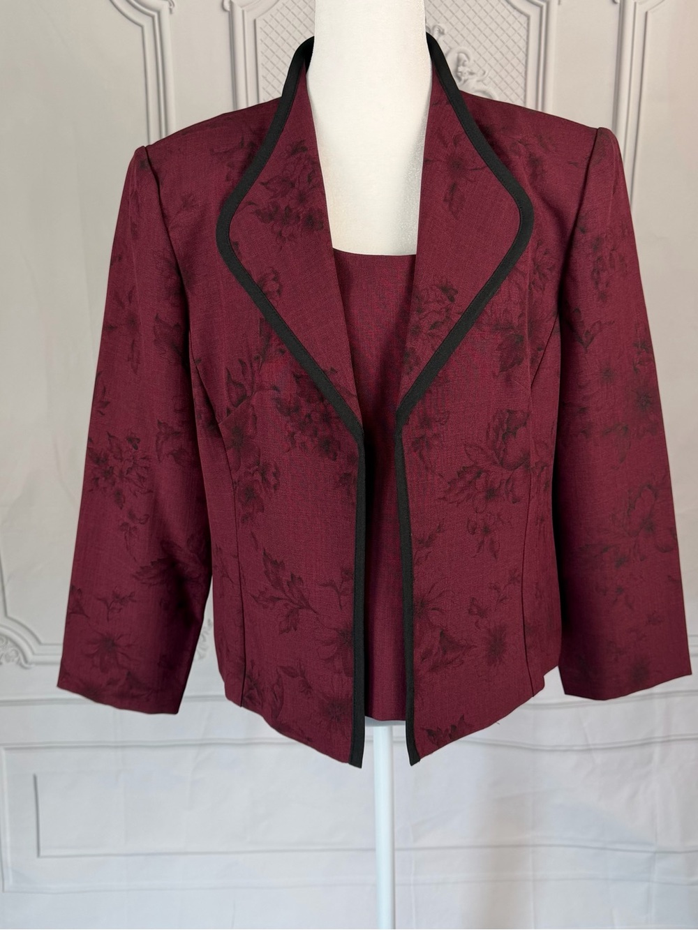 Vintage 90’s Perceptions 14P Petite Open Blazer w/ Shell Burgundy Floral Office
